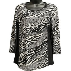 Libra Size Medium 3/4 Sleeve Animal Print White & Black Blouse